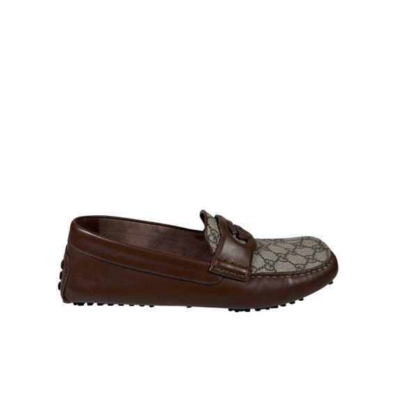 NIB Gucci GG Supreme Canvas & Leather Driver Loafers Brown Size UK9.5 US10 - Picture 2 of 10